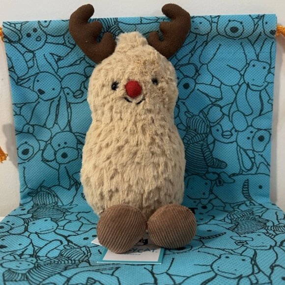 RETIRED‼️ Jelycat Peanut Reindeer NWT with Dust Bag Christmas Gift - Picture 1 of 5